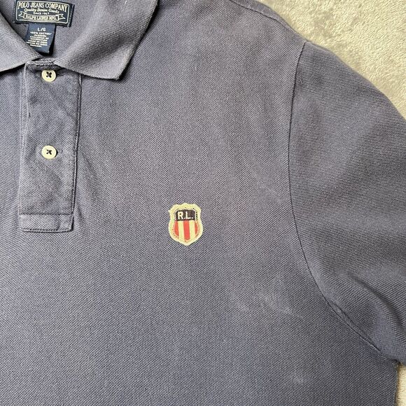 Polo Jeans Company Shirt Men’s Large Blue Short Sleeve Collared Rugby 67 Vintage - Picture 4 of 10